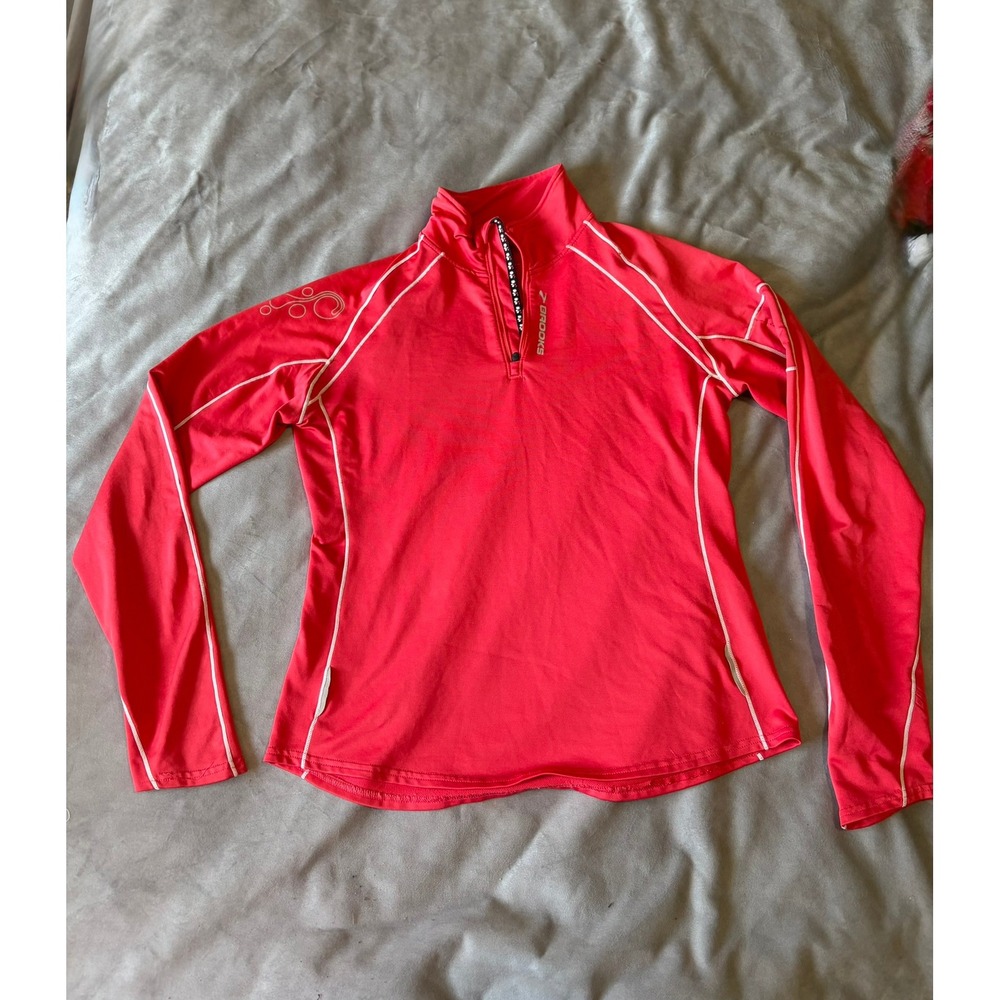 Brooks Womens Red Equilibrium Technology Quarter Zip Running Top Large